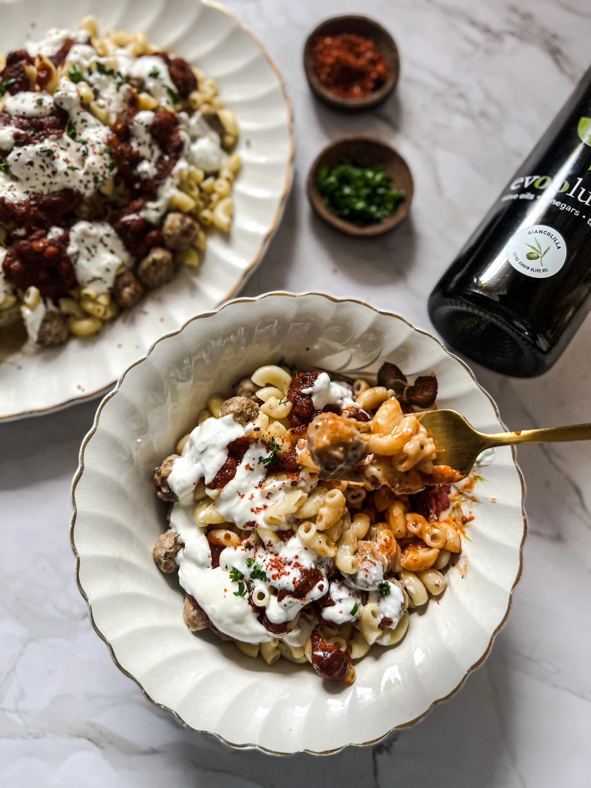 Mini Meatball Manti Macaroni
